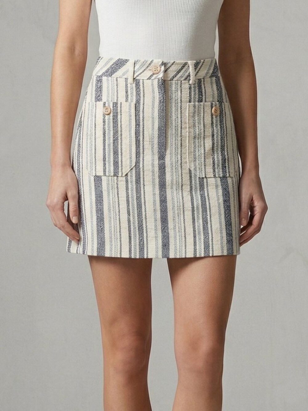 See by Chloe Striped Mini Skirt White Blue Cotton Size FR 34 US 2 NEW NWT